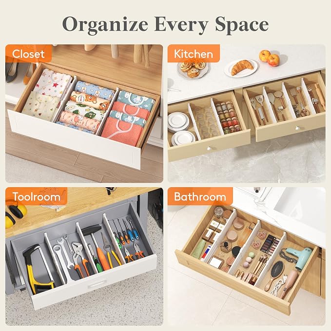 Lifewit 5" High 12 Pack Drawer Dividers, 11.5"-18.5" Adjustable Deep Drawer Organizer Clothes, Expandable White Plastic Separators for Dresser, Kitchen, Cabinet, Nursery, Office Organization & Storage