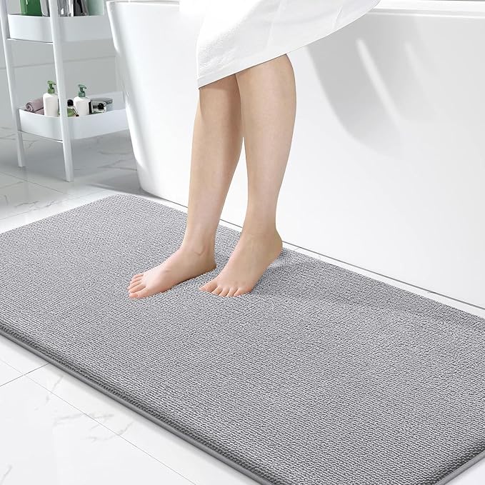 OLANLY Memory Foam Bathroom Runner Rug 47x24, Absorbent Long Bath Mat, Grey | Soft Quick Dry Bath Mat Rugs, Non-Slip, Machine Washable Mat for Bathroom Floor, Tub and Shower, Home Decor Accessories