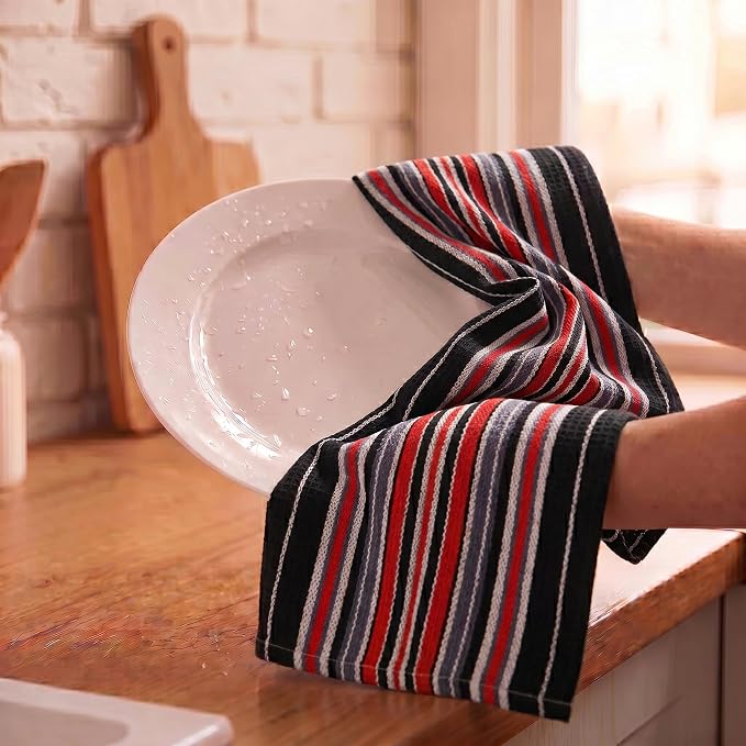 Urban Villa Kitchen Towels Cotton Dish Towels 20”x30” (Set of 6) Black