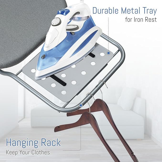 Ironing Board Full Size 43"x13" Silver Heavy Duty | BlissBoard Sturdy Iron Board with Iron Rest, Heat Resistant Cover, Ultra Thick Padding, Height Adjustable