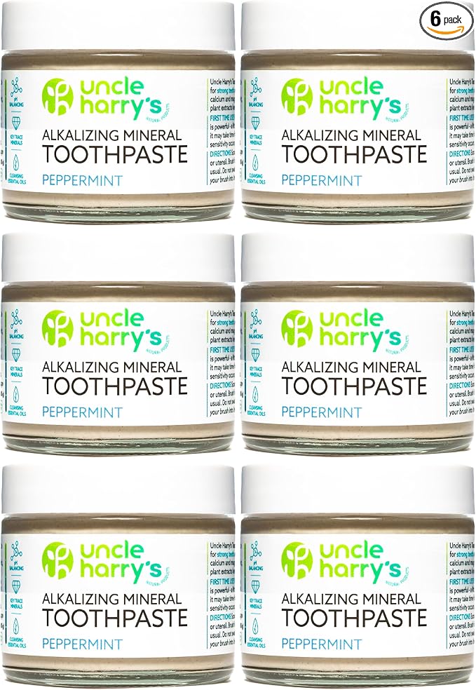 Uncle Harry's Natural & Fluoride-Free Remineralizing Toothpaste - Freshens Breath & Strengthens Enamel - Peppermint, 3 Ounce (Pack of 6)