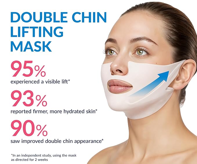 Stylia MaxiLift V-Line Lifting Collagen Face Mask - Double Chin Strap - Jawline Shaper - Neck Firming and Tightening Mask with Hyaluronic Acid & Aloe Vera - Chin Strap for Sleeping (5PC)