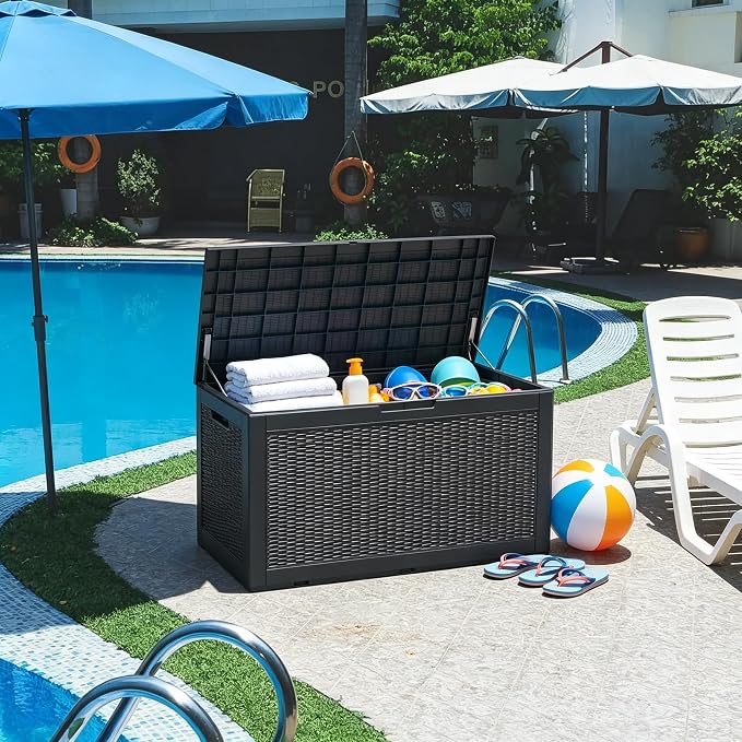 100 Gal Outdoor Storage Box Waterproof Lockable,Deck Box,Gas Lift,Black | Waterproof Resin Deck Box, Lockable Gas Lift Outdoor Box Storage for Patio Cushions, Garden Tools, Pool Supplies