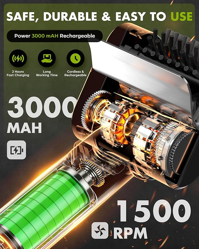 YIGUCordless Electric BBQ Grill Cleaner – Rechargeable Electric BBQ Brush, 1500 RPM, 100-minute runtime, Comes with 1 Removable Replacement Brush Head, Suitable for Outdoor BBQ Grills.