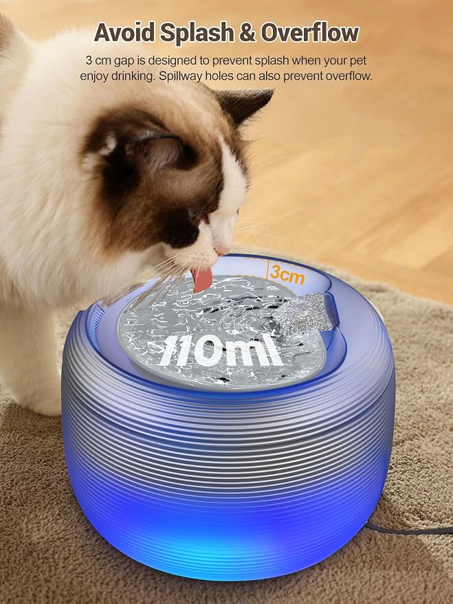 SIBAYS 3.5L Cat Water Fountain, 118oz Large Capacity Cat Fountains for Drinking with Water Level LED Light, Quiet Automatic Pet Water Fountain for Cats Indoor, Dog Water Dispenser Easy to Clean F-016B
