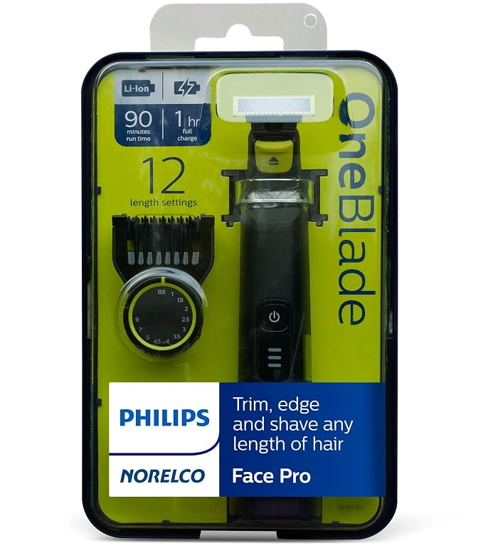Norelco Philips OneBlade Pro Hybrid Electric Trimmer and Shaver, Black, 2 Piece, QP6530/70, Old Version