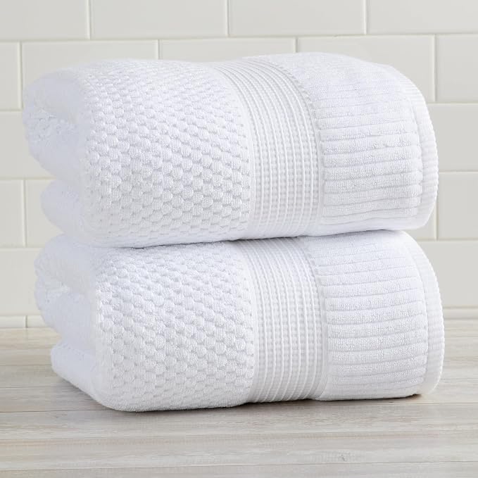 NY Loft 100% Cotton 2-Pack Oversized Bath Towel Set | White | Quick-Dry | Two Oversized 35" x 70" Bath Towels / Bath Sheets | Super Absorbent | Designer-Styled Texture