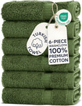 Chakir Turkish Linens 6 Piece Washcloth Set, 100% Cotton Turkish Washcloths for Bathroom, Luxury Soft Absorbent Face Towels, 13 x 13 Inches, Moss