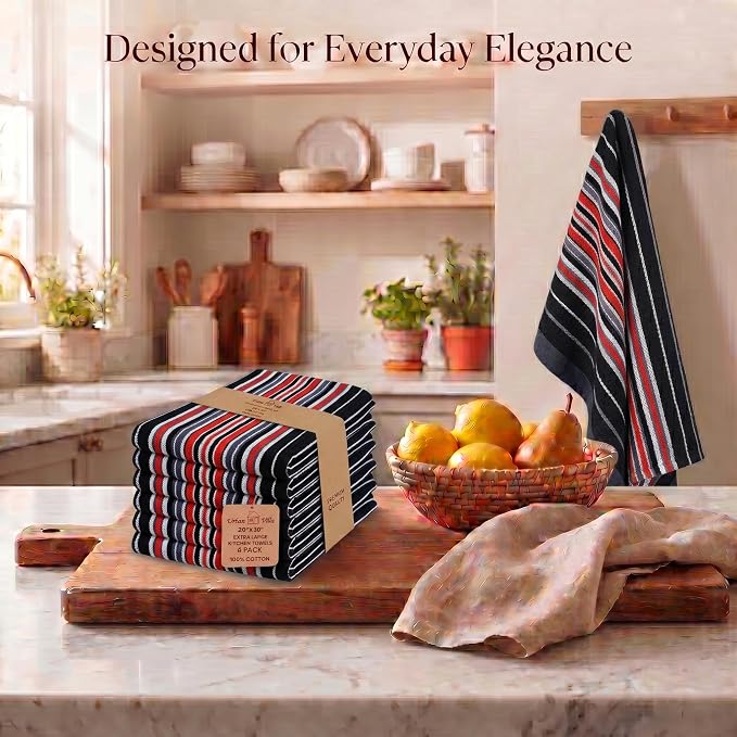 Urban Villa Kitchen Towels Cotton Dish Towels 20”x30” (Set of 6) Black