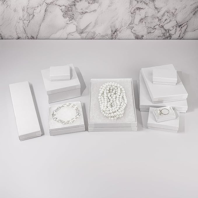 TheDisplayGuys - 100-Pack #82 Cotton Filled Cardboard Paper Jewelry Boxes Gift Case - Matte White (8.0" x 2.0" x 1.0") - for Shipping or Storage