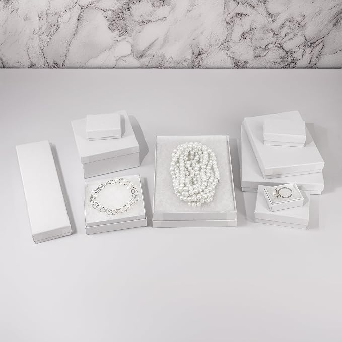 TheDisplayGuys - 100-Pack #21 Cotton Filled Cardboard Paper Jewelry Boxes Gift Case - Matte White (2.6" x 1.6" x 1.0") - for Shipping or Storage