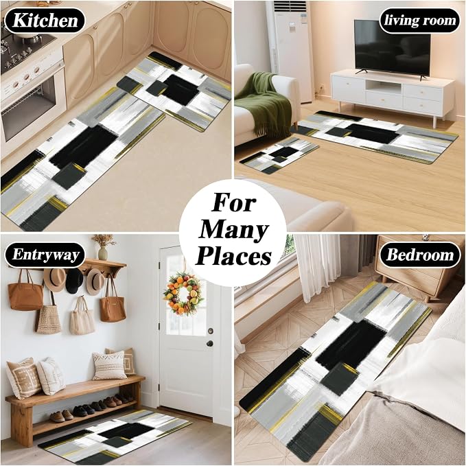 XLHOMO Kitchen Rugs Sets of 3, Non Slip Washable Kitchen Mats for Floor, Anti-Fatigue Runner Rug with Rubber Backing, Waterproof Kitchen Rug Set for Laundry, Floor, Office, Hallway