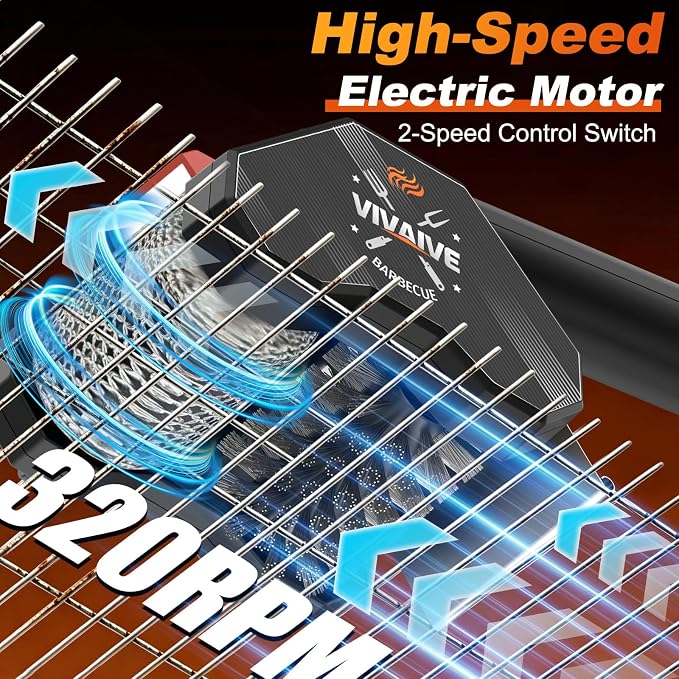 Electric Grill Brush - Dual-Head Cordless Rechargeable BBQ Cleaner with 304 Stainless Steel Chain Roller & Wire Brush | 320 RPM Power Rotary BBQ Scrubber for All Grates