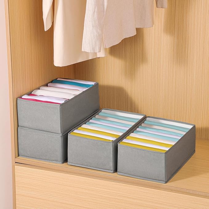 4 Packs T-shirt Drawer Organizers for Clothing,10 Grids Compartment Wardrobe Storage Box, Clothes Organizer for Folded Clothes, T-shirt, Legging-15.75''x9.06''x5.91''