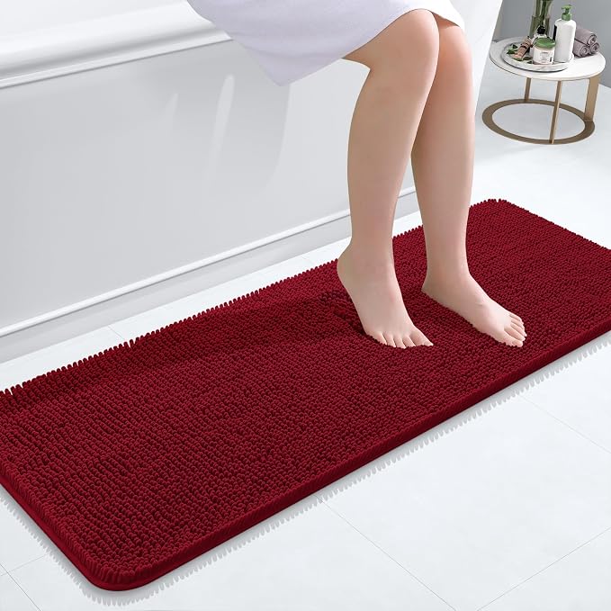 OLANLY Bathroom Runner Rugs 47x17, Extra Soft Absorbent Chenille Bath Rugs, Rubber Backing Quick Dry, Machine Washable Long Bath Mats for Bathroom Floor, Tub and Shower, Home Decor Accessories, Red