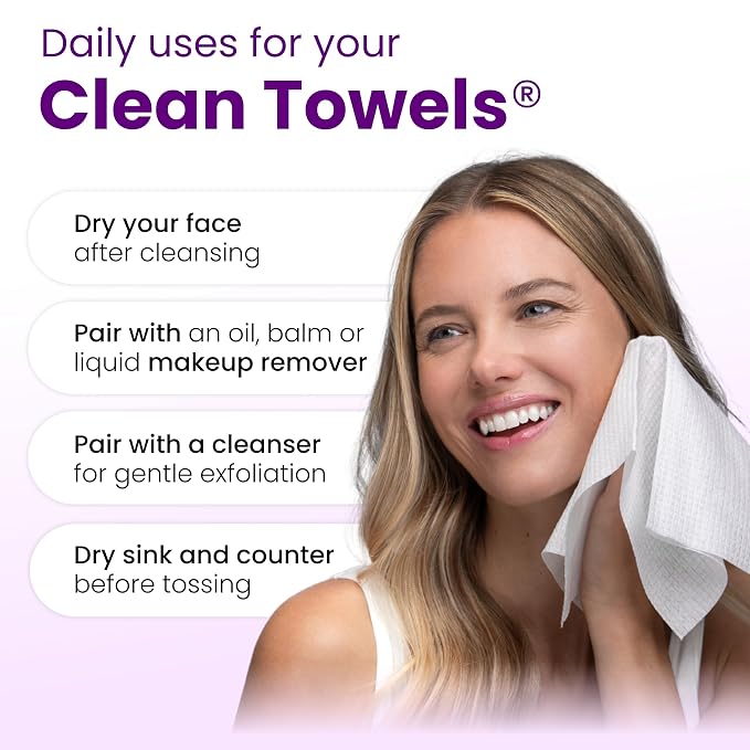 Clean Skin Club Healthy Aging Clean Towels® XL, Smooths, Treated for Extra Softness, Disposable Face Towels, Anti Aging Makeup Remover Dry Wipe, 2 Packs, 100 Ct Total