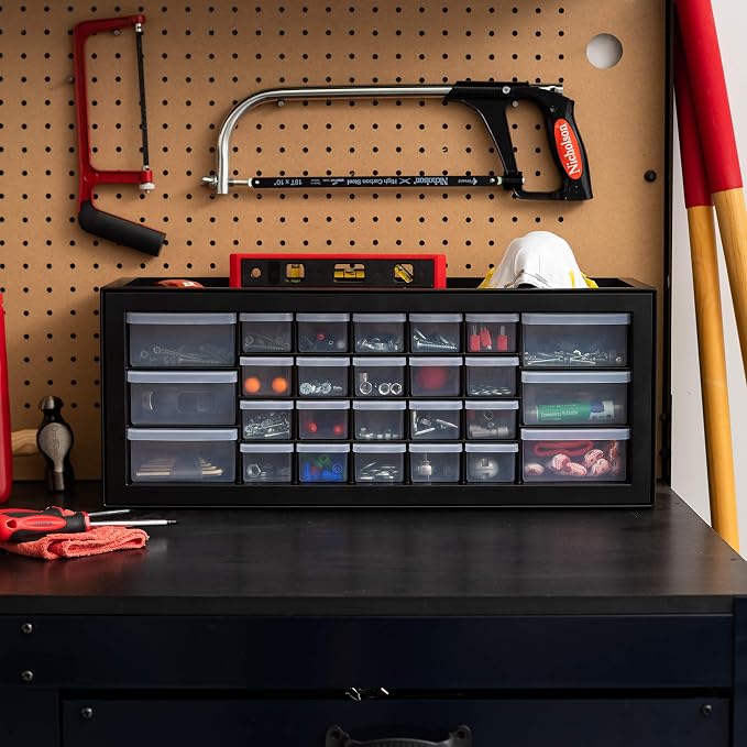 IRIS USA 26-Drawer Teacher Toolbox, Made in USA, Stackable Plastic Storage Drawers for Crafts, Stickers, Crayons, Markers, Beads, Hardware, Building Bricks, Organizer Cabinet, Garage Storage, Black