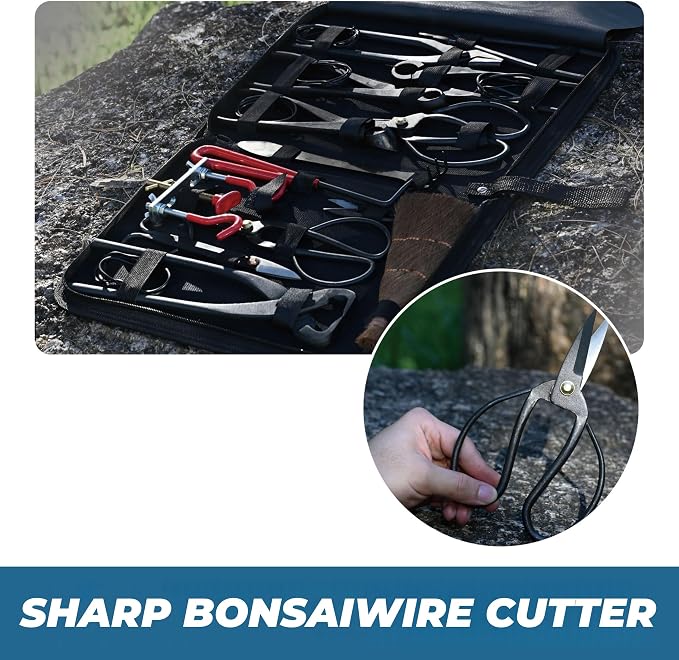 14PCS Bonsai Tools Set, Bonsai Tree Kit, Carbon Steel Trimming Gardening Tool Set, Include Bonsai Scissors, Pruning Shears, Wire Cutters, Jin Pliers, Rake with Spatula Starter Kit