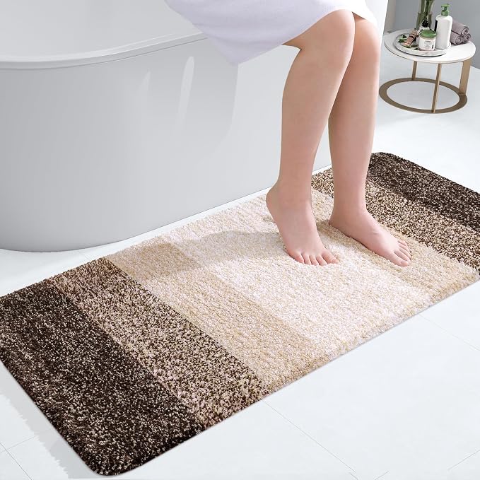 OLANLY Bathroom Runner Rugs Mat 47x20, Extra Soft Absorbent Microfiber Bath Rugs, Rubber Backing, Quick Dry, Washable Long Bath Mats for Bathroom, Tub and Shower, Home Decor Accessories, Light Brown