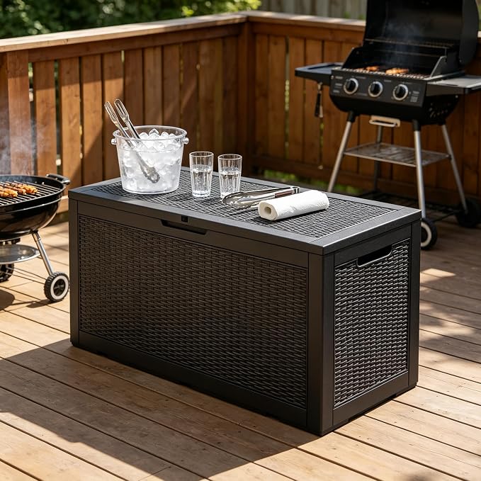 100 Gal Outdoor Storage Box Waterproof Lockable,Deck Box,Gas Lift,Black | Waterproof Resin Deck Box, Lockable Gas Lift Outdoor Box Storage for Patio Cushions, Garden Tools, Pool Supplies