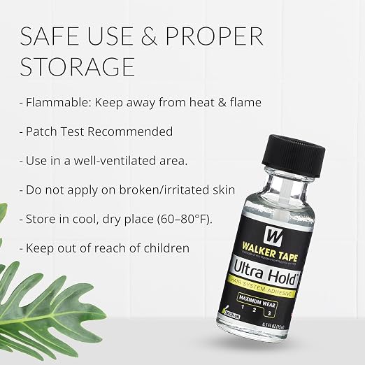 Walker Tape Ultra Hold Brush-On Adhesive 0.5 fl oz, Strong Waterproof Wig Glue for Lace Systems and Tape in Hair Extensions Human Hair, Long Lasting Bonding Adhesive for Hairpiece and Wig Application