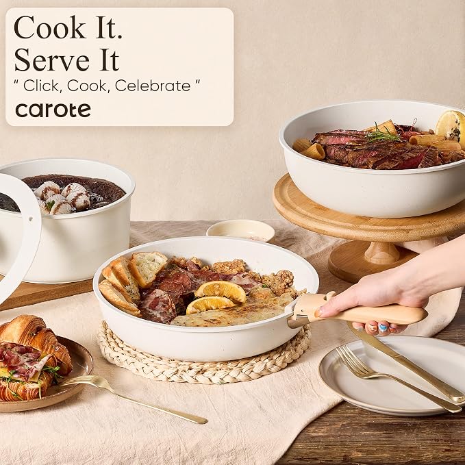CAROTE 33pcs Pots and Pans Non Stick, Cookware Sets Detachable Handle, Induction Kitchen Pots and Pans, NonStick Cooking Set, Oven/Dishwasher/Fridge Safe, Space Saving