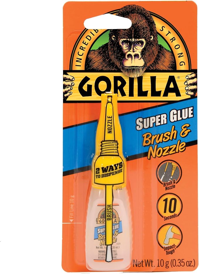 Gorilla Super Glue with Brush & Nozzle Applicator, 10 Gram, Clear, (Pack of 8)