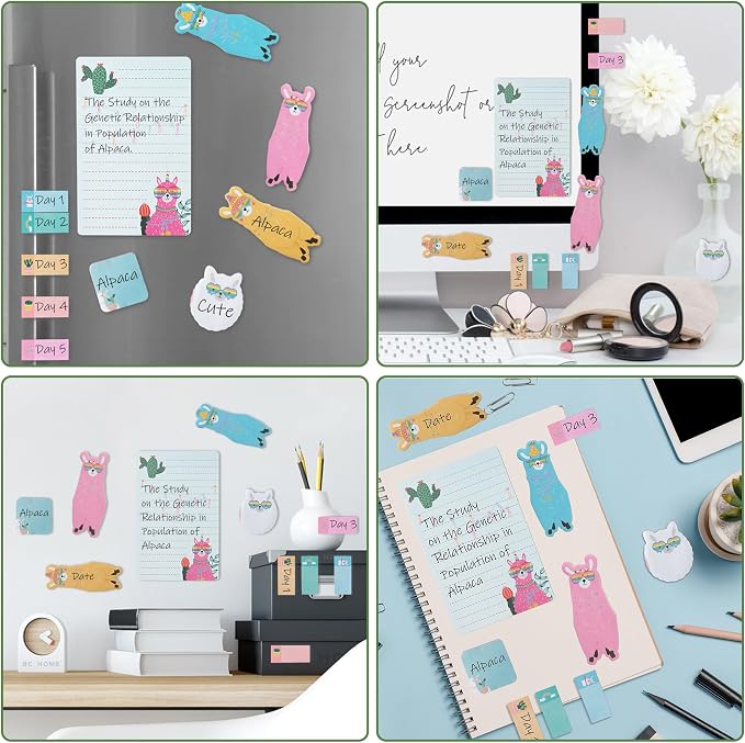 Xqumoi I Just Really Like Llamas Sticky Notes Set, 550 Sheets, Cute Cartoon Alpaca Self-Stick Notes Pads Animal Divider Tabs Bundle Writing Memo Pads Back to School Office Supplies Small Gift