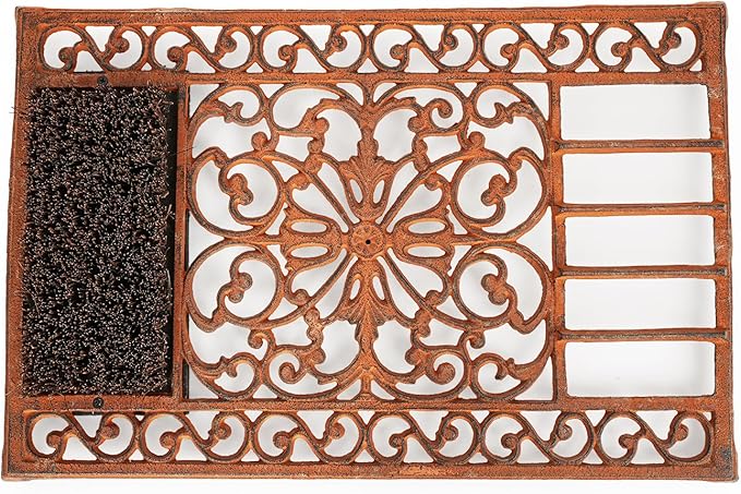 Sungmor Outdoor Cast Iron Doormat, Vintage Boot Scraper with Brushes, Rust Rectangle Shoe Scraper Mat, 22.8" Heavy Duty Decorative Shoe Cleaning Mat for Front Door, Entrance, Garden