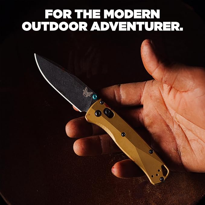 Benchmade Bugout EDC Knife, M390 Steel Blade (535BK-07) | Burnt Brass Aluminum handle, Drop-Point blade