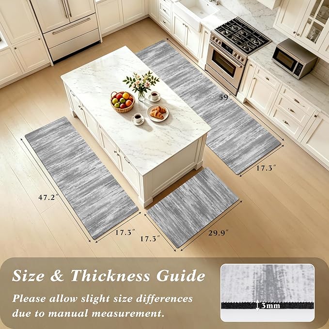 XLHOMO Kitchen Rugs Sets of 3, Non Slip Washable Kitchen Mats for Floor, Cushioned Anti-Fatigue Comfort Kitchen Mat, Rubber Backing Abstract Kitchen Floor Mat for Laundry, Desk, Sink, Office