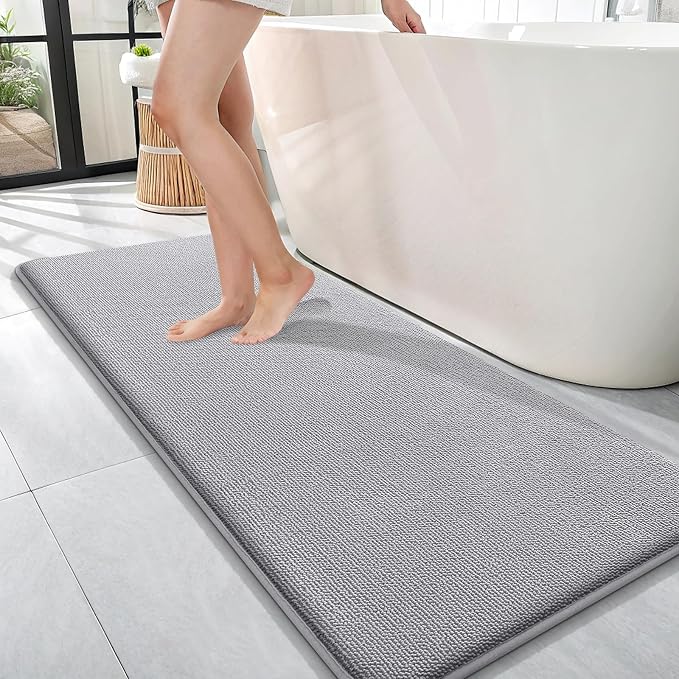OLANLY Memory Foam Bathroom Runner Rug 47x17, Absorbent Long Bath Mat, Grey | Soft Quick Dry Bath Mat Rugs, Non-Slip, Machine Washable Mat for Bathroom Floor, Tub and Shower, Home Decor Accessories