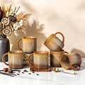theterra Ceramic Coffee Mugs Set of 6, 14.2oz Handmade Coffee Cups with Handle for Latte, Tea, Milk, Beer, Hot Cocoa, Creamy Amber