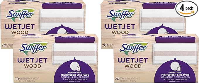 Swiffer WetJet Mops for Floor Cleaning, Hardwood Floor Cleaner Spray Mop Pad Refill, 20 Count (Pack of 4)