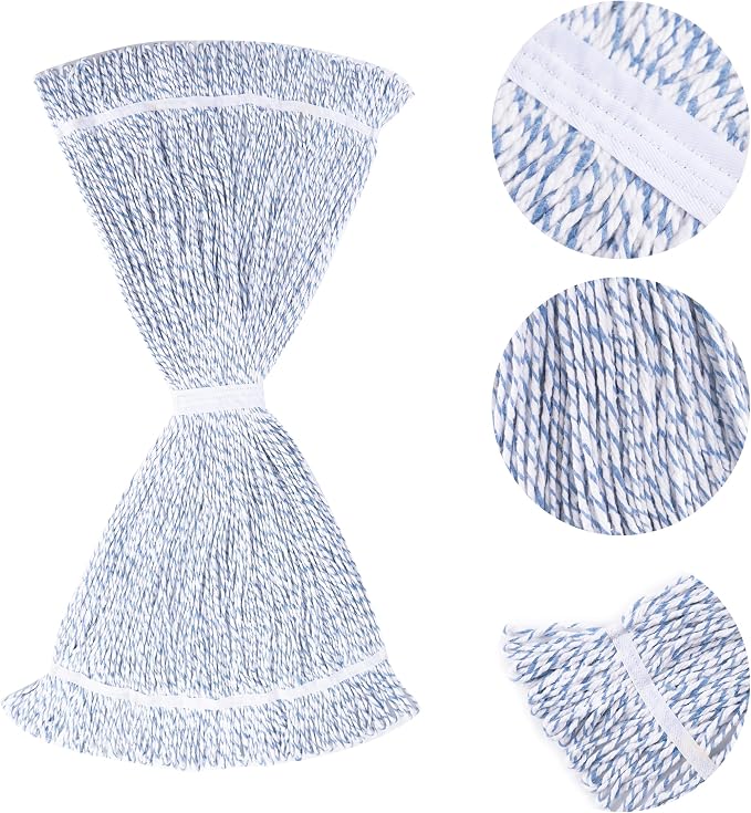 Matthew Cleaning Looped-End Pack of 12 Cotton,1.25'' Universal Headband Heavy Duty Commercial Mop Head Replacement for Indoor&Outdoor Use,Grease Stain Floor Cleaning String Mops Head Refill