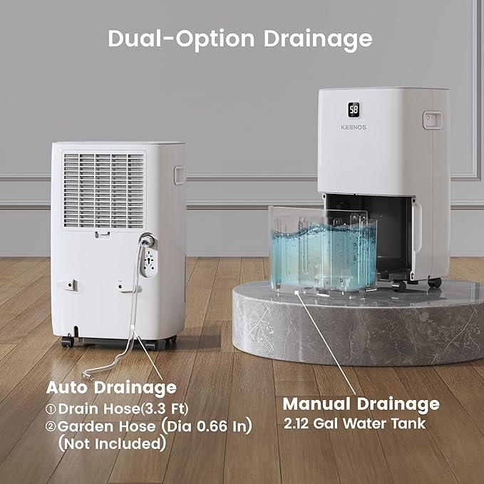 Kesnos 150 Pints Dehumidifier for Basement, Commercial and Industrial Large Room, 2.11 Gal Water Tank with Drain Hose, Ideal for Whole Home up to 7,500 Sq. Ft., Front LED Display, Timer