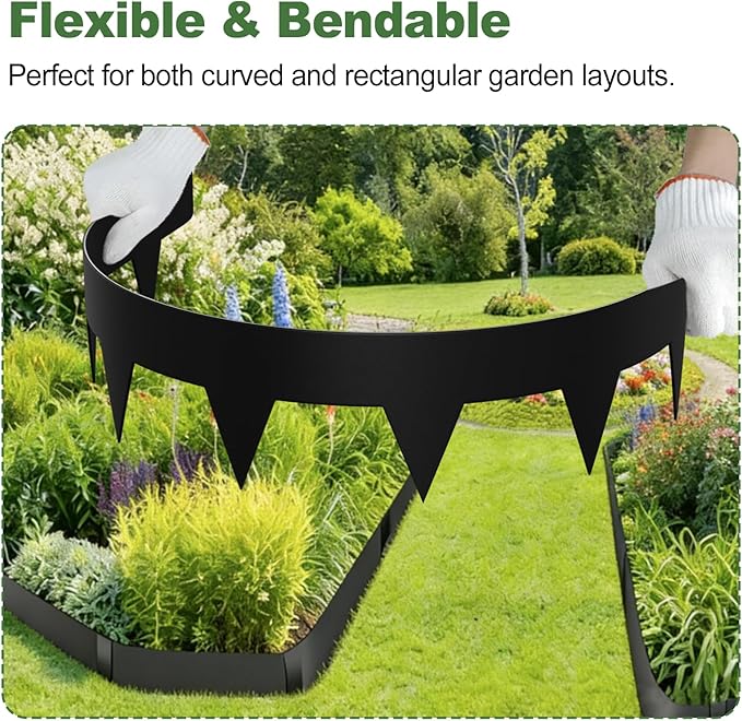 33FT Galvanized Steel Landscape Edging 10 Pack, 40" x 4.5" Metal Garden Edging with 11PCS Steel Stakes & Gloves, Metal Garden Border for Yard, Tree Rings, Pathway, Divider