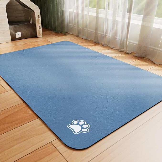 HotLive Dog Food Mat - Absorbent Cat Mat for Food and Water, No Stains Pet Feeding Bowl Mat, Easy to Clean Pet Placemats, Quick Dry Dog Water Dispenser Mat for Messy Drinkers | Paw Blue 18"x28"