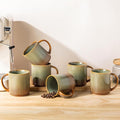 theterra Ceramic Coffee Mugs Set of 6, 14.2oz Handmade Coffee Cups with Handle for Latte, Tea, Milk, Beer, Hot Cocoa, Sage Umber