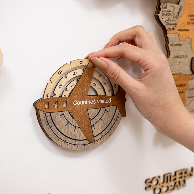 Enjoy The Wood 3D Wooden World Map Wall Art - Large Travel Map with Pins for Art Decor - Decorative Map of the World for Home, Office - Travel Wall Art Housewarming Gift Idea (Travel Tracker, Pins, Unframed)