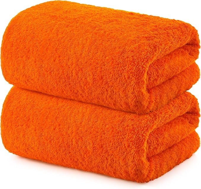 REDKISS 2 Piece Luxury Bath Towel Set - 31x62 inch Oversized Thick Bath Sheets, 100% Cotton, 900 GSM, Super Soft, Highly Absorbent, Quick Dry Large Shower Towels for Bathroom, Pool, Gym, Spa, Orange