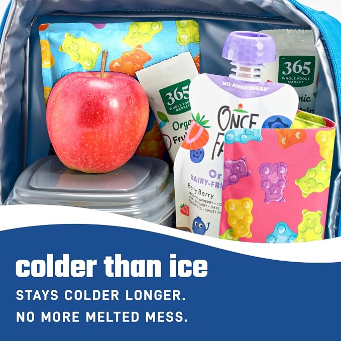 Fit & Fresh Cool Coolers 2 Pack Soft Ice for Lunch Bags, Flexible Stretch Nylon, Durable, Reusable Lunch Box Ice Packs, Soft Ice, Reusable Freezer Packs, Lunch Ice, Easy to Clean, Gummy Bears