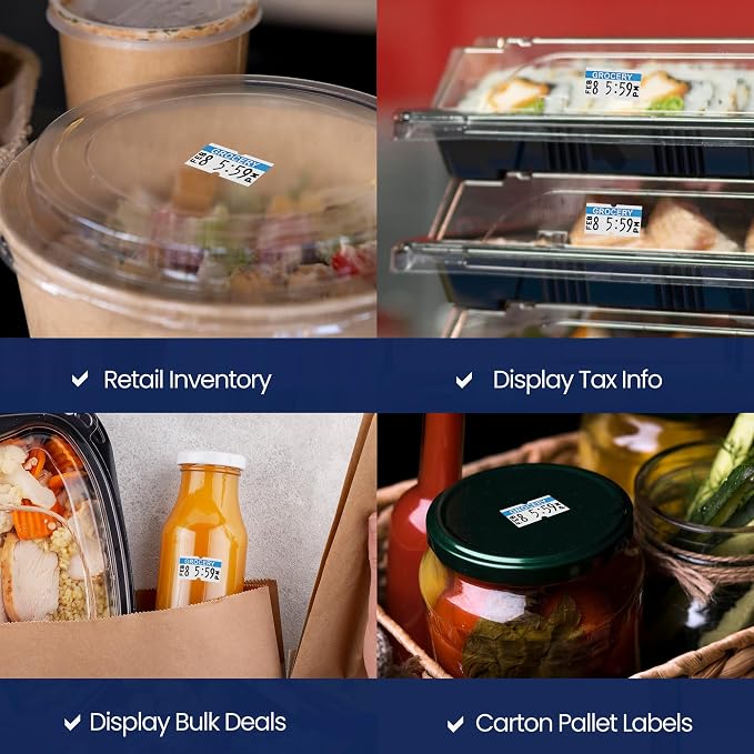 Perco 1 Line Blue Reverse Print on White Grocery Labels—80,000 Labels for Perco Lite, X, Plus & Pro Guns—with Tamper-Proof Design for Supermarkets, Corner Stores and More—80 Rolls, 10 Sleeves—USA Made