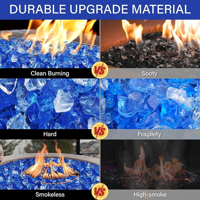 NUPICK 5 Pound Fire Glass, 1/2 Inch Reflective Fire Pit Glass | Tempered Fire Pit Rocks for Propane or Natural Gas, Glass Rocks for Fire Pit Table, Fireplace, Fire Bowl, Blue and White Mix