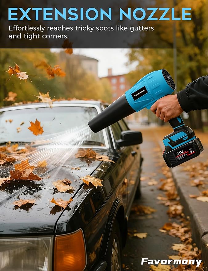 Cordless Leaf Blower, 600,000 RPM Electric Handheld Turbo Jet Blower with 2×4.0Ah Batteries and Charger for 40 Minutes Use, Portable and Lightweight for Lawn Care, Patio, Yard, Deck Cleaning (Bule)