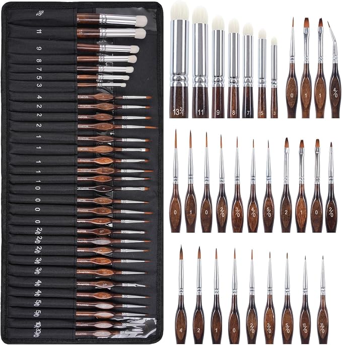 Nicpro Miniature Paint Brushes Dry Brush - 31PCS Model Paint Brush Set with Cloth Roll for Acrylic Oil Watercolor, Detail Paint Brush Drybrush for Model, Miniature Painting, Paint by Numbers, Craft