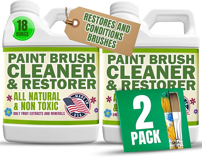 Green Piece® Paint Brush Cleaner for Paint Cleanup (Made in USA) – Works on Wet or Dry Paint, Acrylic, Latex, or Oil – 100% Natural & Completely Non-Toxic – 18 Ounce (Pack of 2)