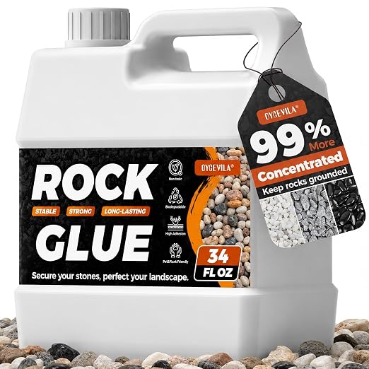 Oyevila 34 oz Rock Glue for Landscaping, Pet-Safe & Non-Toxic Gravel Binder | Water-Based Rock Binder Dries Clear and Is Ideal for Pea Gravel, Small Pebbles and Decorative Stone Landscaping.
