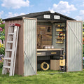Aoxun 6.2x4 FT Shed Outdoor Storage Shed, Brown | Metal Shed with Lockable Doors & Slooping Roof Garden Tool Shed for Backyard, Patio, Poolside