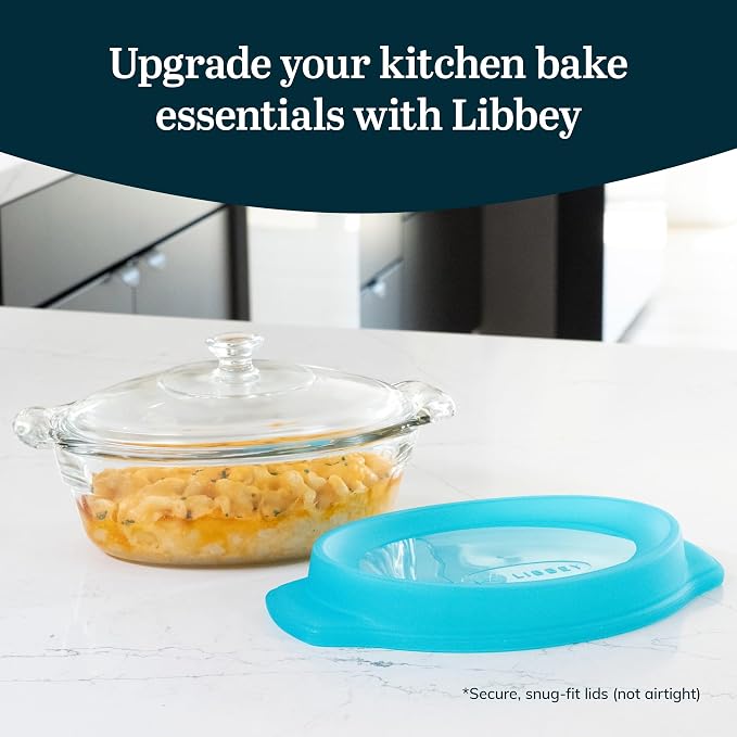 Libbey Baker’s Premium 3 Piece Glass Baking Dish Set, Stackable, Space Saving Casserole Dish with Lid Set, Baking Glassware for Casseroles, Desserts